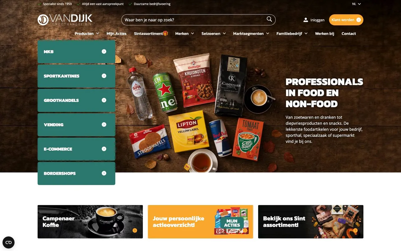 Van Dijk Groothandel website