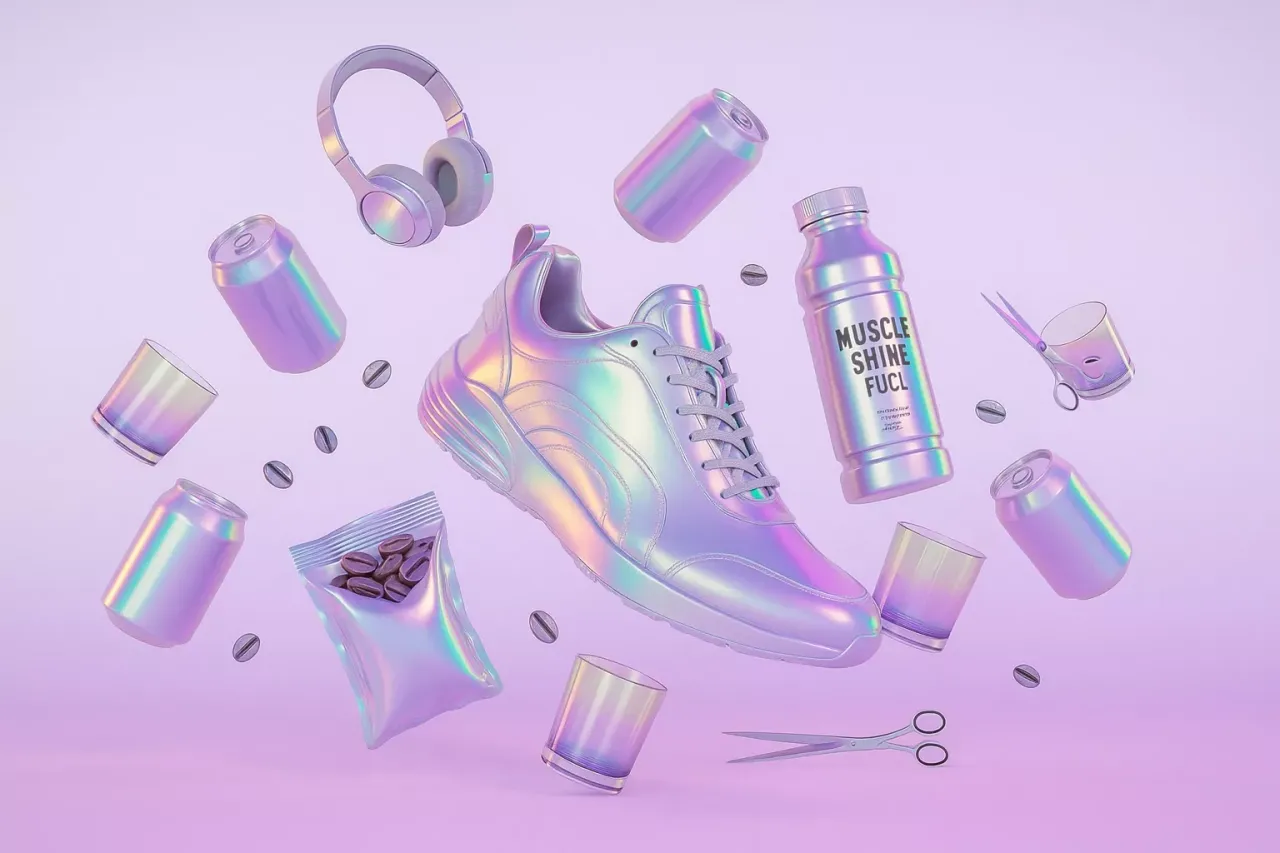 Products in a purple space