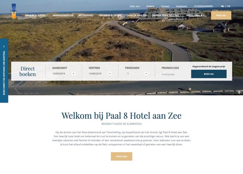 Website Paal 8 Hotel aan Zee